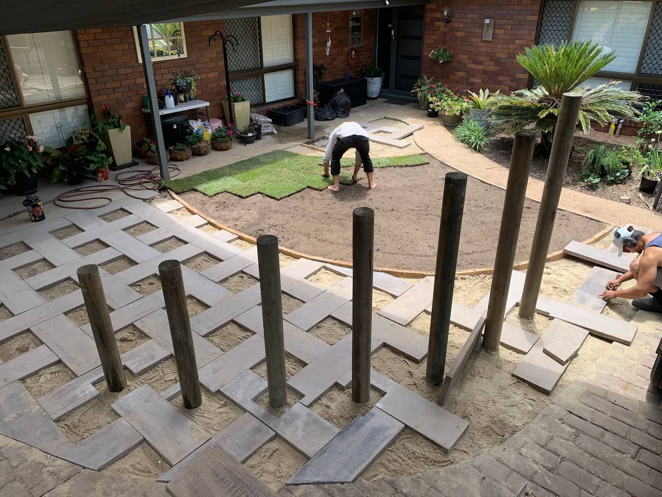 A hardscaping element in a landscape