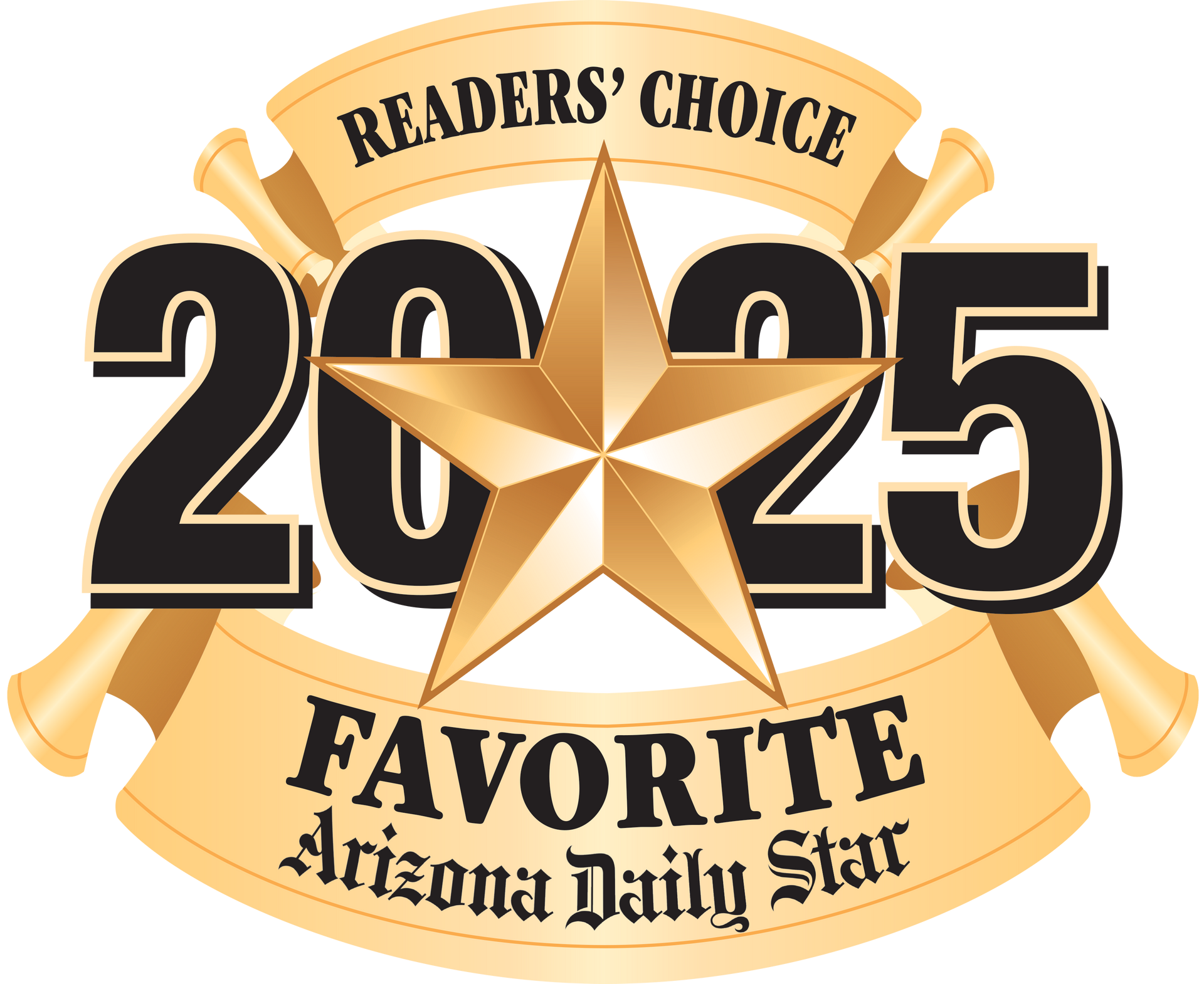 2025 Readers’ Choice Favorite badge with gold star ribbon and Arizona Daily Star text