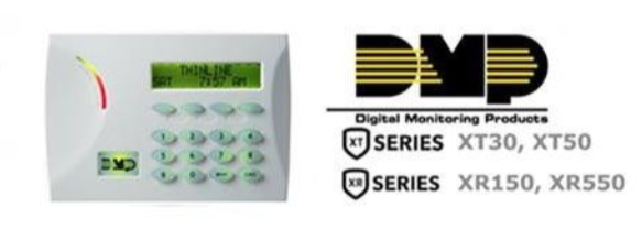 Digital Monitoring Products alarm keypad and Series XT30, XT50, XR150, XR550 logos