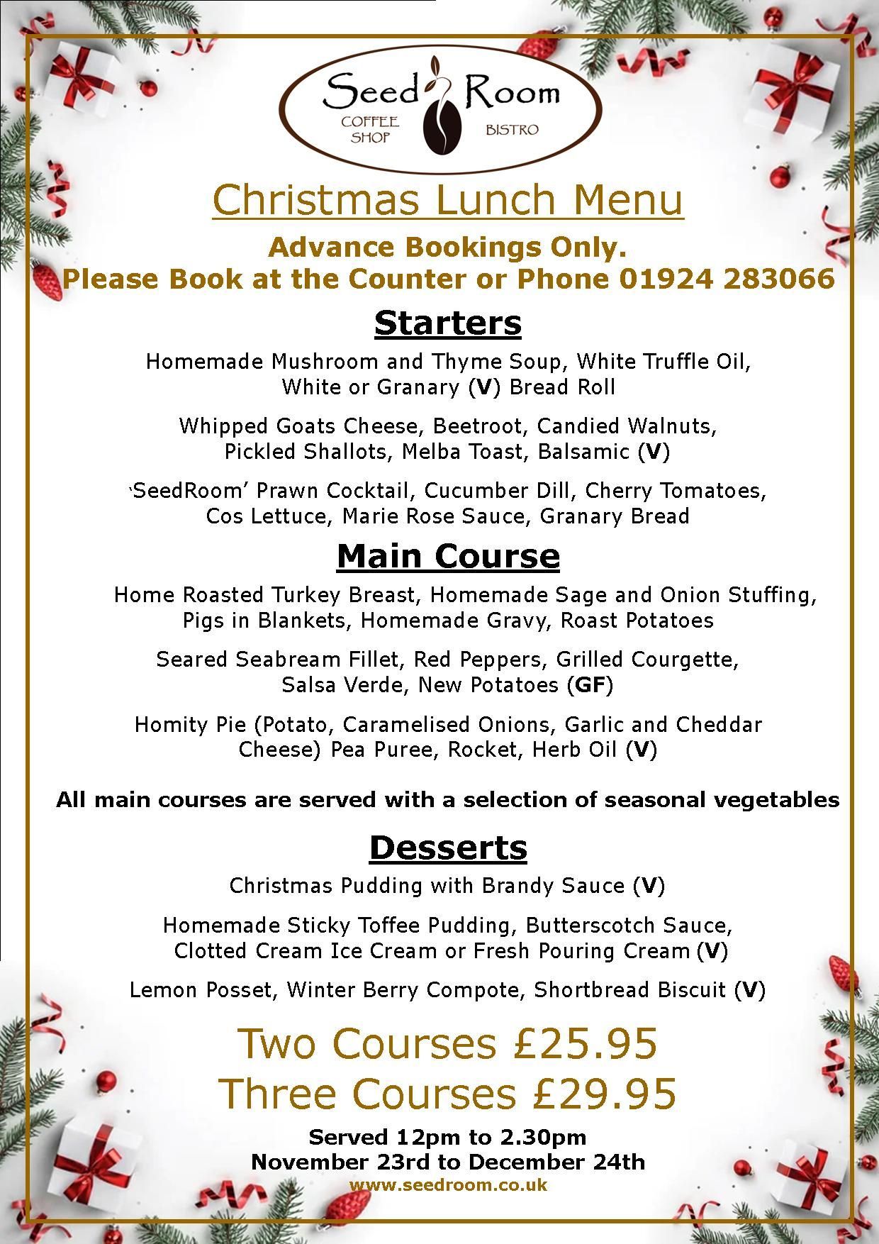 Seed Room Christmas Menu 2026