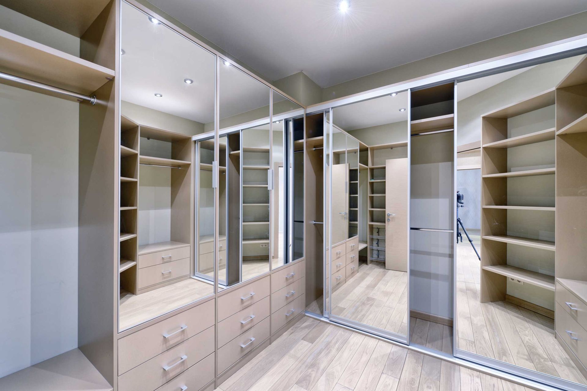Interior wardrobe with mirrors and drawers. Interior wardrobe with mirrors and drawers.