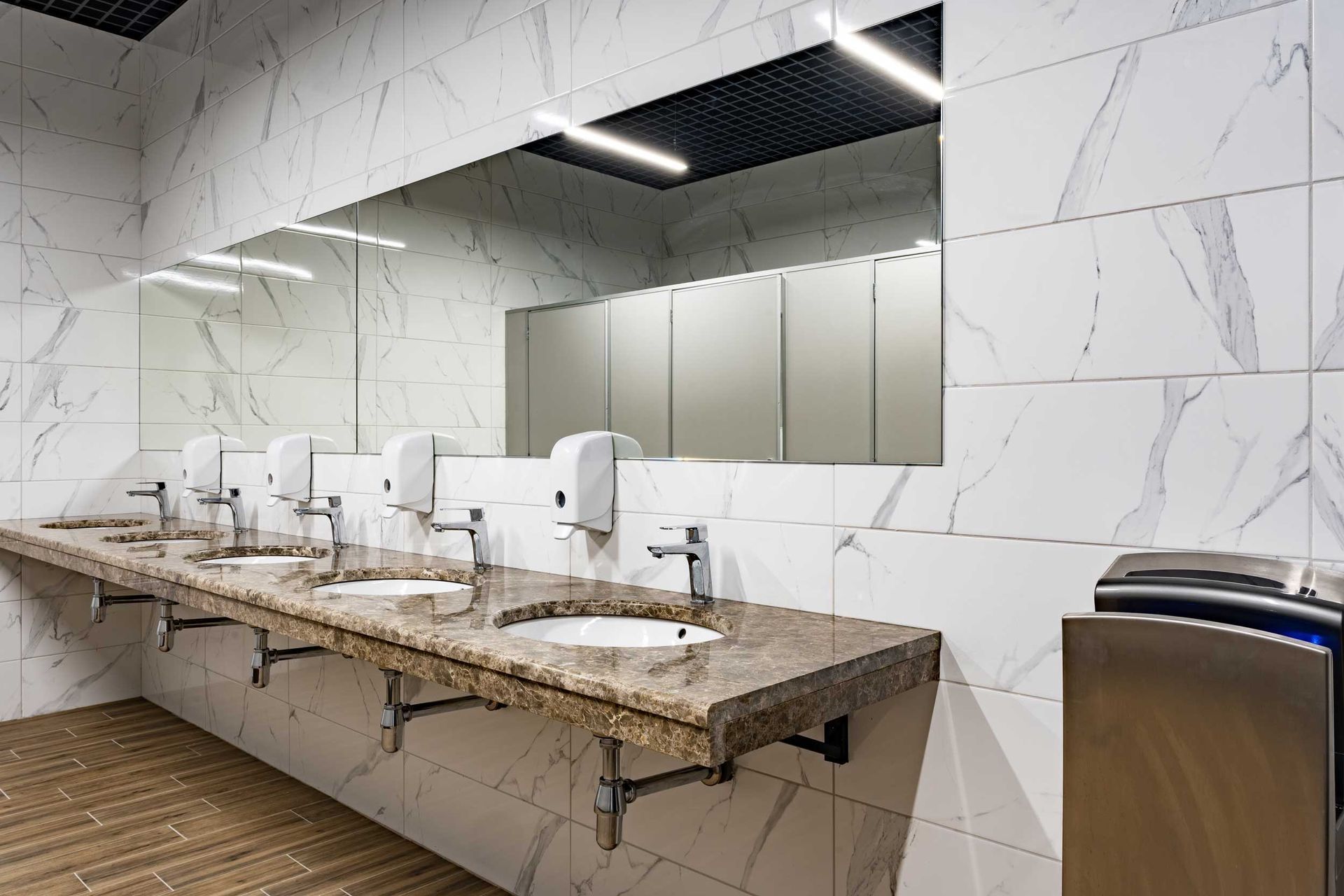 Modern sinks with mirrors in public toilet. Modern sinks with mirrors in public toilet.