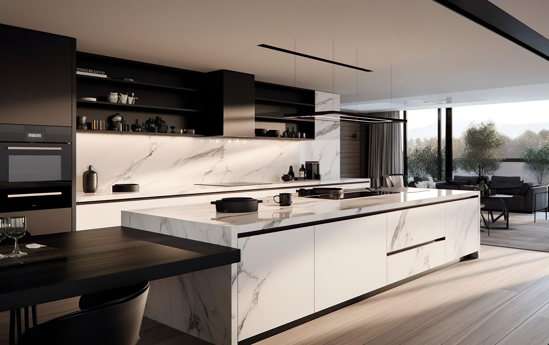 Interior of kitchen in modern apartment. Interior of kitchen in modern apartment.