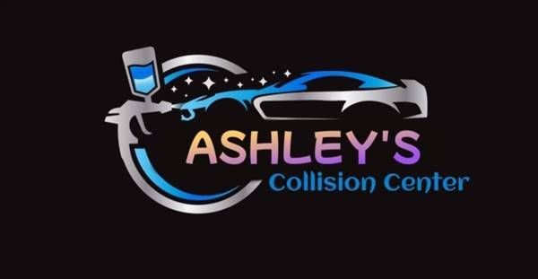 Ashley’s Collision Center logo with a blue car outline and tool icon on a black background