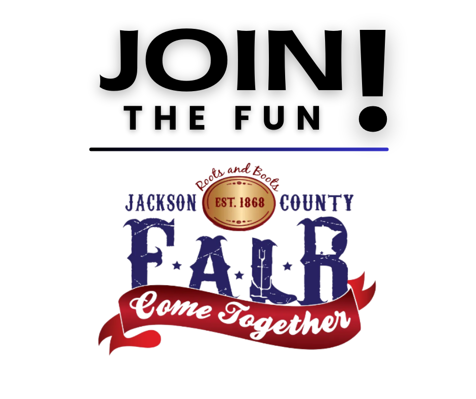 Logo for the Jackson County Fair, established 1868, featuring the text 'Join the Fun' and 'Come Together.'