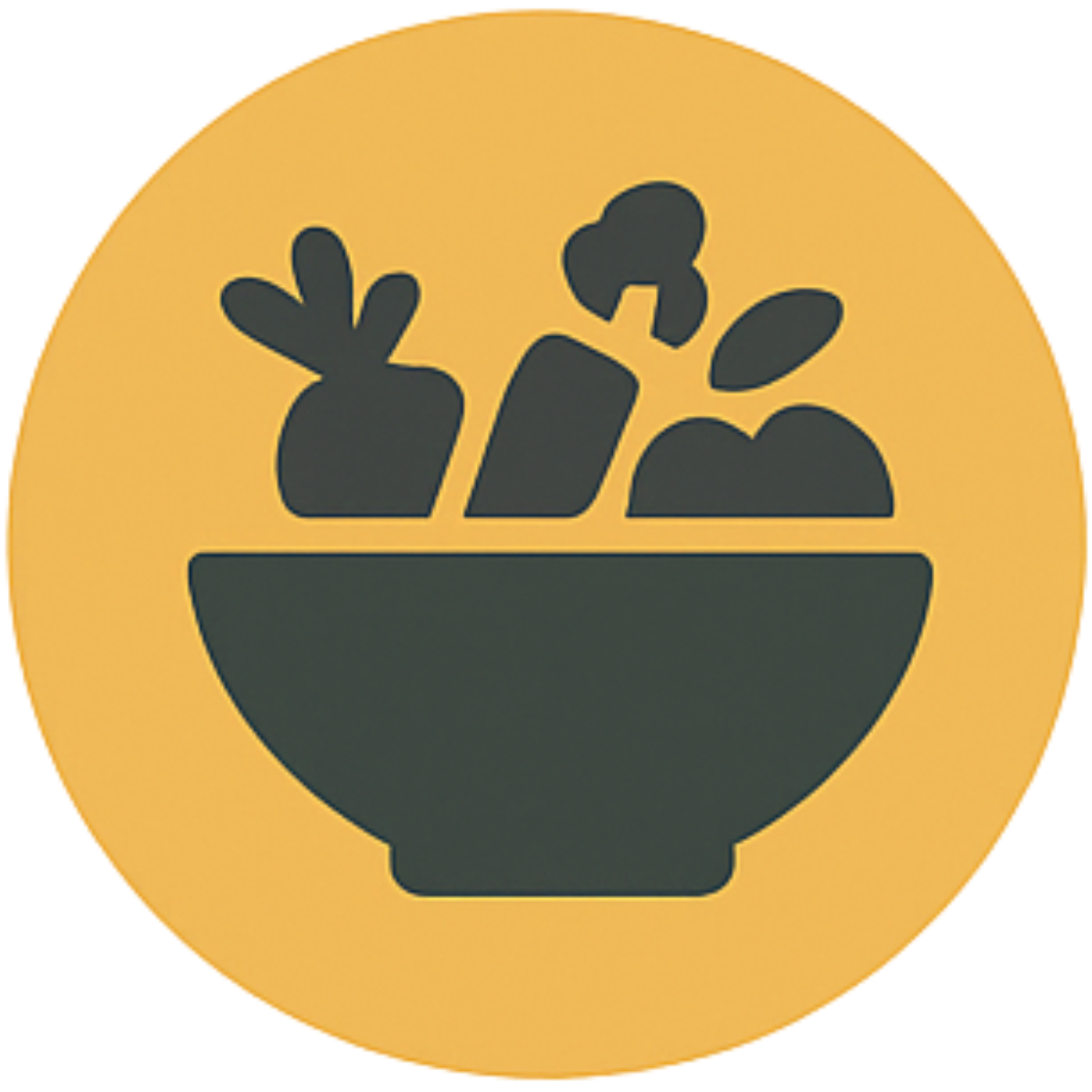 Dark bowl with assorted vegetables on a yellow circular background