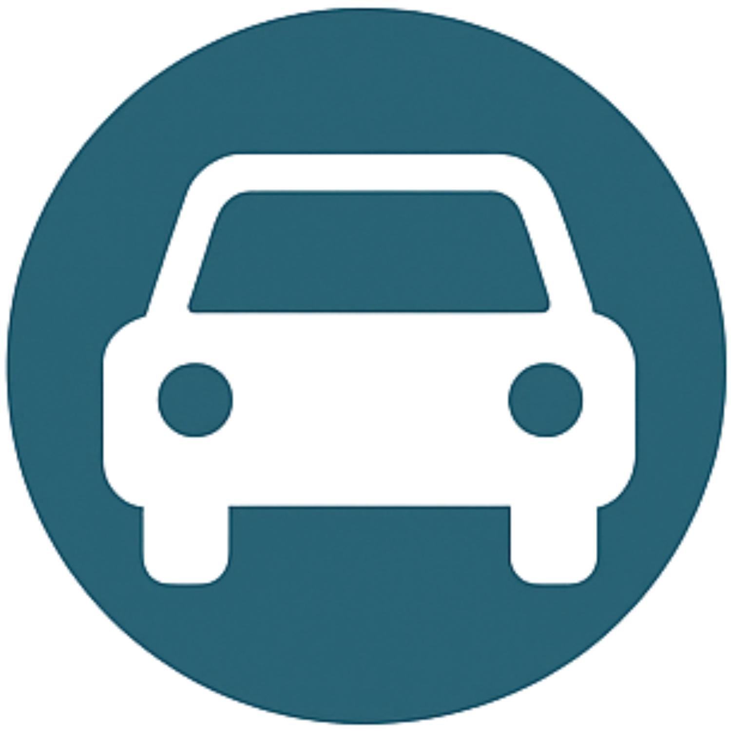 White car icon in a teal circle, indicating parking or driving