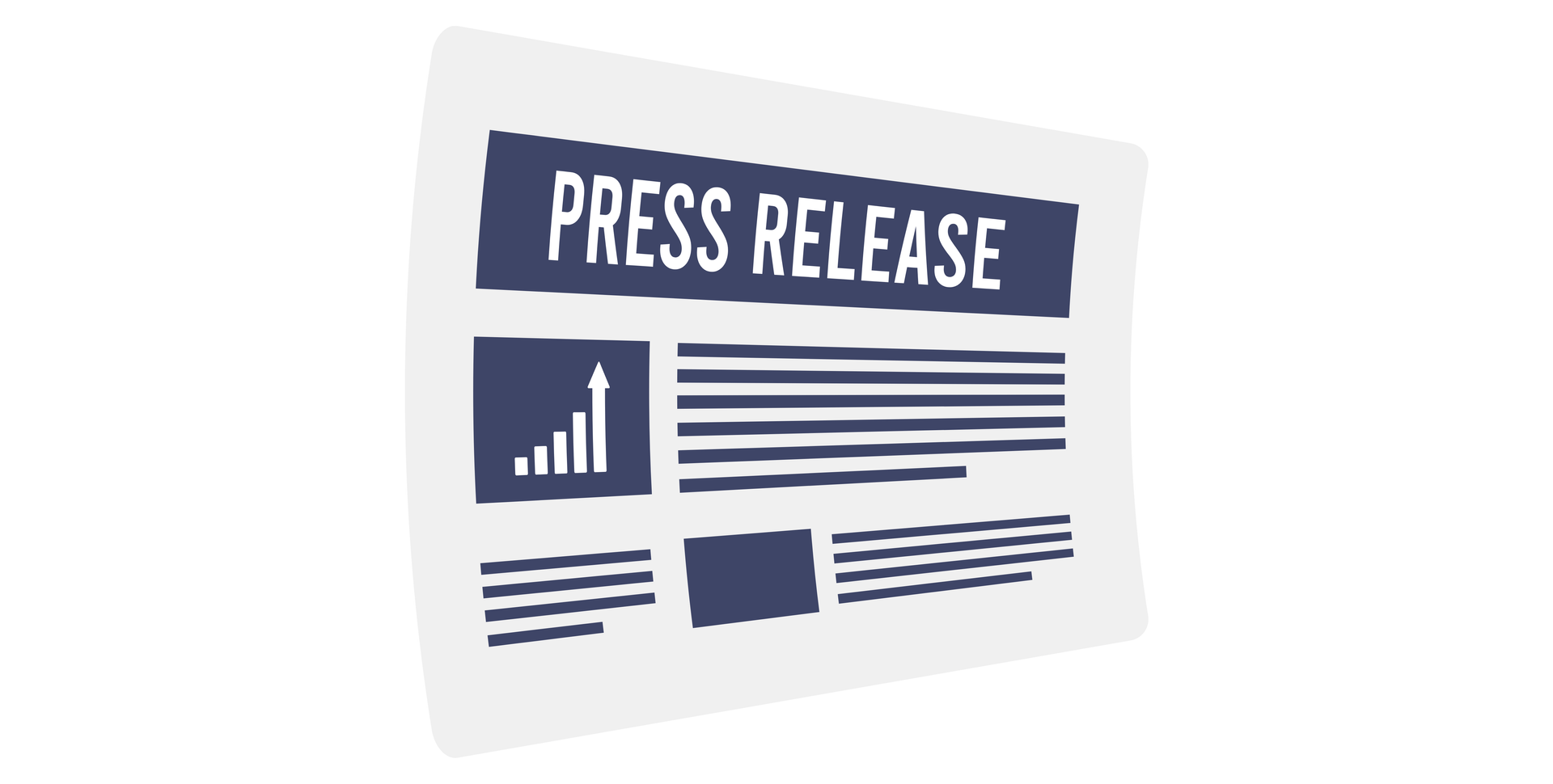 Stylized press release document with blue headline and charts on a white page