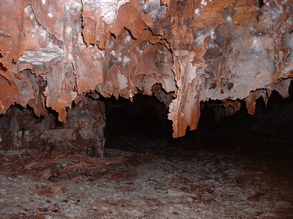 A cave with a lot of rocks hanging from the ceiling in Windcave NP