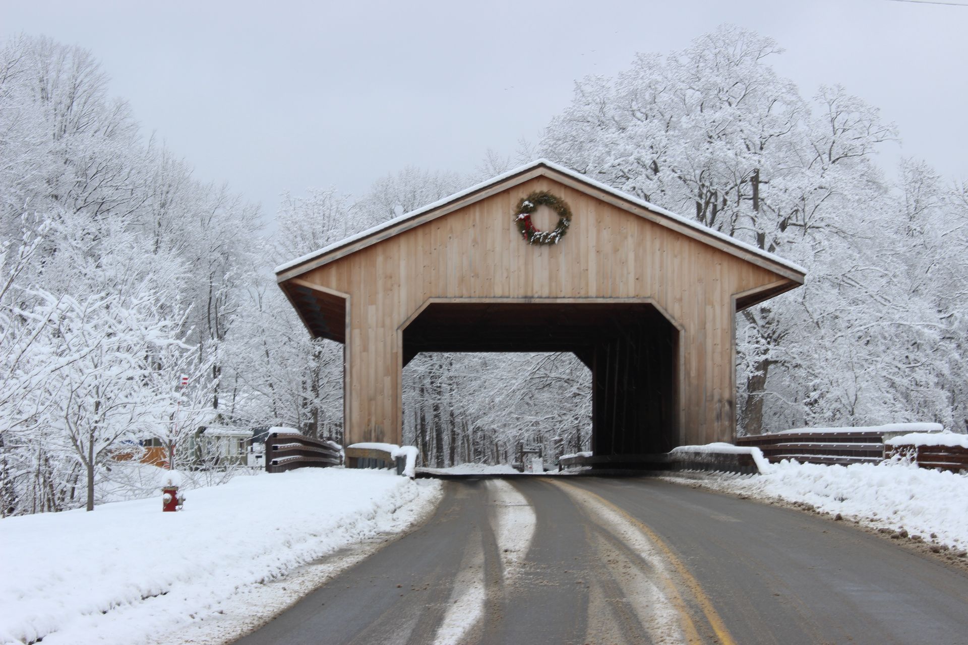 Snowy covered bridge in New Hampshire