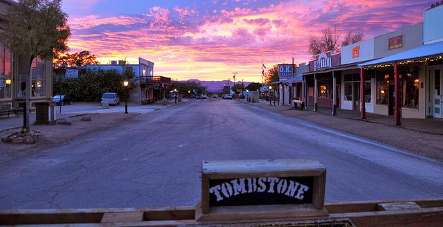 A sunset over the town of tombstone