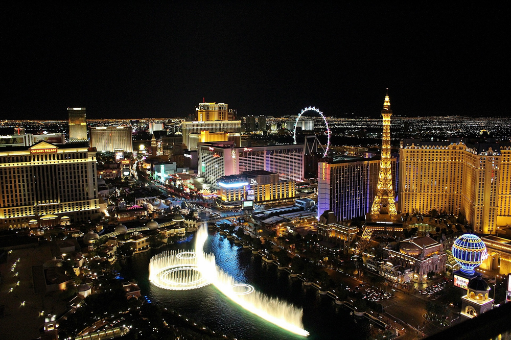 An aerial view of Las Vegas at night