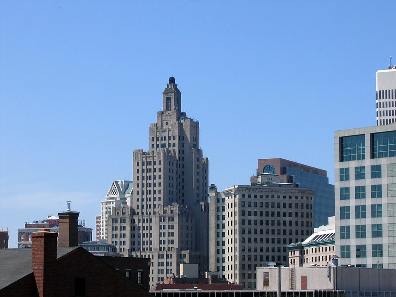 The Providence skyline with the superman building in the middle