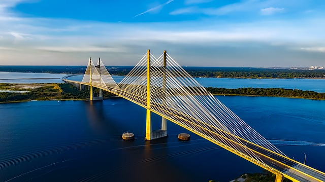 An aerial view of a bridge over a body of water in florida