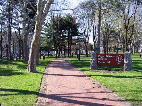 A brick walkway in roger williams national memorial park