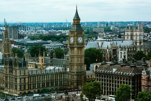 An aerial view of the big ben clock tower in London