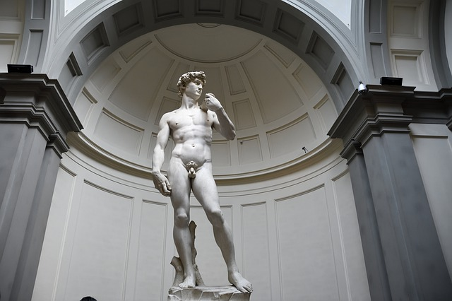 A historic sculpture of a naked man in Tuscany