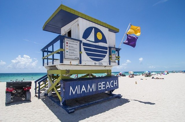A miami beach lifeguard tower on the beach
