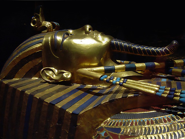 A close up of a gold statue at the Pharaonic Village