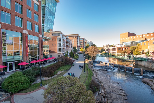 Greenville with a river running through it and a lot of buildings.