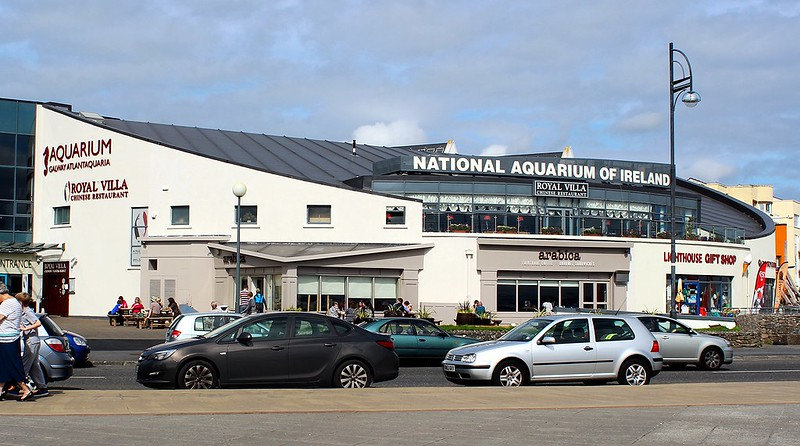 Cars are parked in front of the national aquarium of ireland