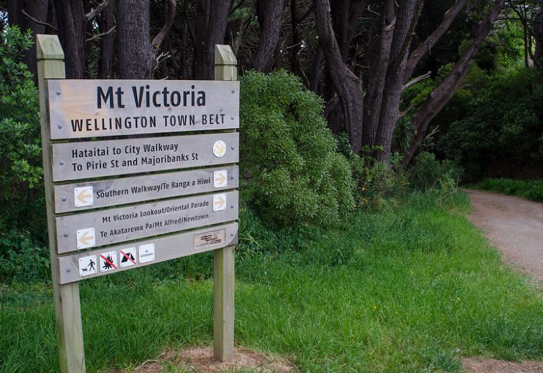A sign that says mt victoria wellington town
