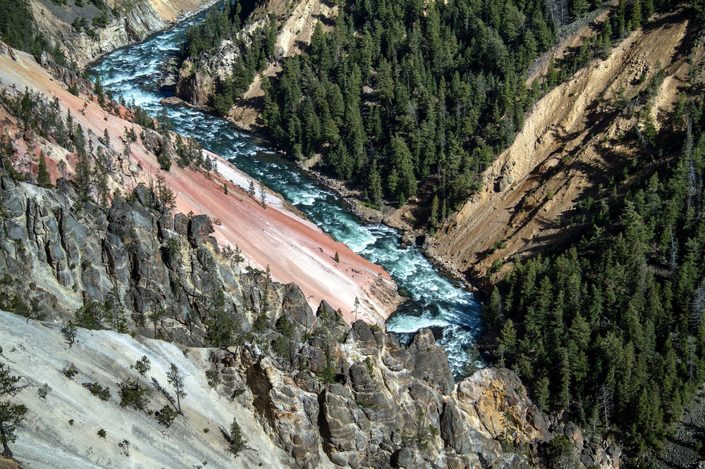 An aerial view of the Grand Canyon of Yellowstone