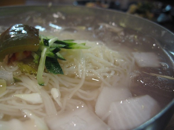 A close-up of a bowl of naengmyeon