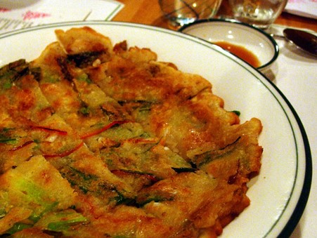 A close-up of a plate of pajeon