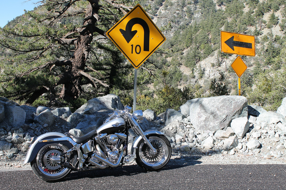 A motorcycle is parked near Sturgis