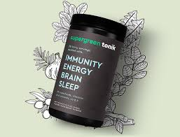 A bottle of supplements from Supergreen Tonik