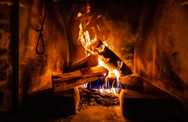 A roaring open log fire