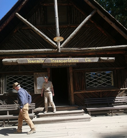 A park ranger in front of the yosemite history center