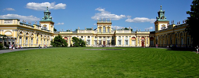 wilanow palace museum with a lawn in front of it