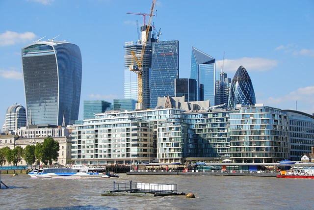The London skyline with the river Thames in the foreground