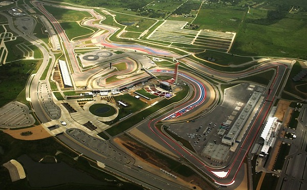 An aerial view of the Circuit Of The Americas race track in texas