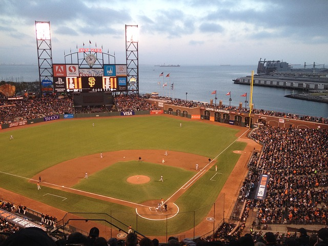A baseball game is being played in a stadium in san francisco