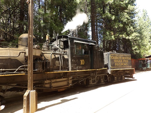 a train on the yosemite mountain sugar pine railroad