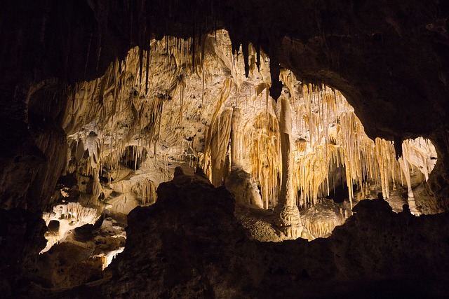 Stalagmites hanging from the ceiling at Carlsbad Caverns National Park