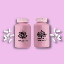 Two pink bottles of Estrocare with white pills 