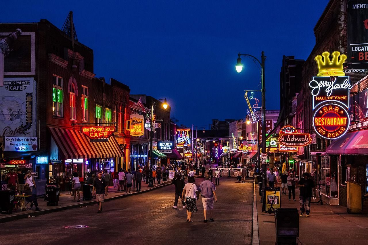 Beale Street in Memphis at night