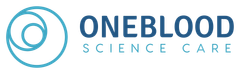 Logotipo do OneBlood: Círculos concêntricos em azul claro com a inscrição 