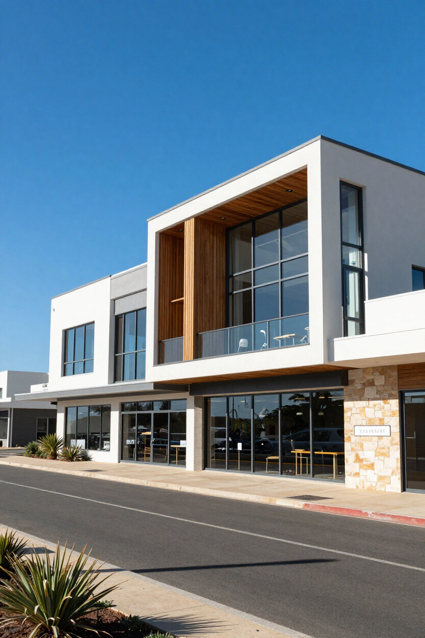 Completed commercial building exterior in South African coastal town