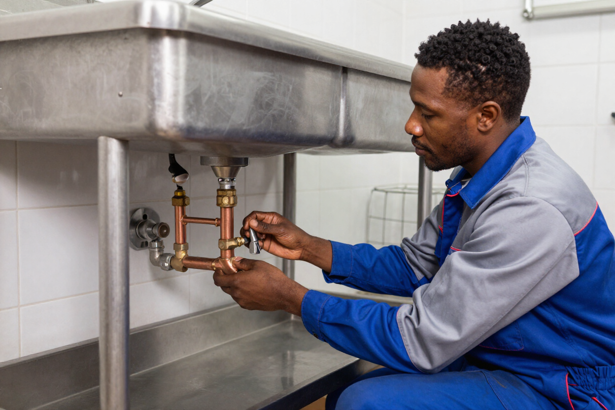 Commercial plumbing repair under sink