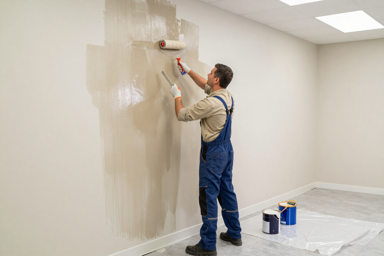 Damp remediation on commercial interior wall