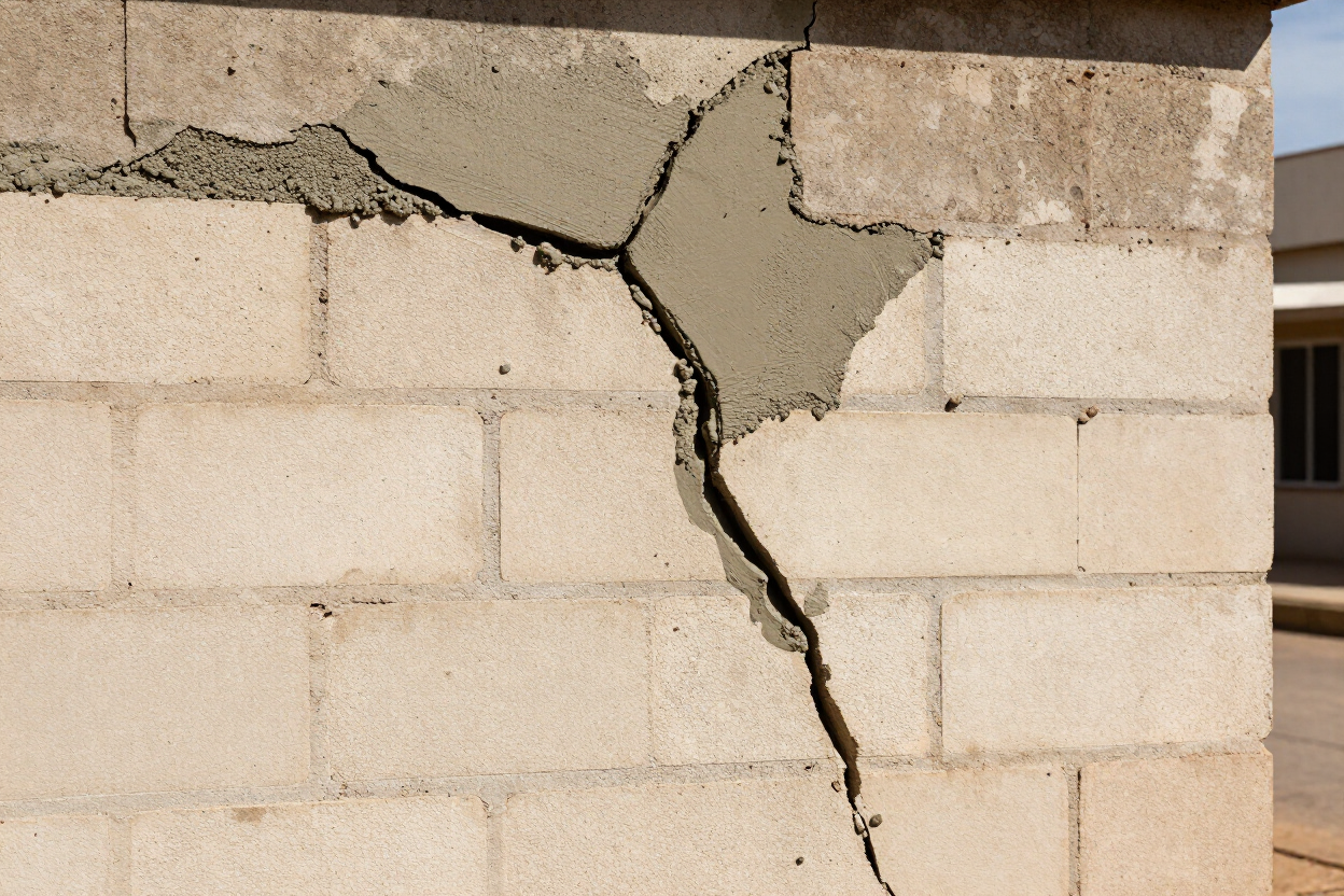 Structural crack repair on commercial wall