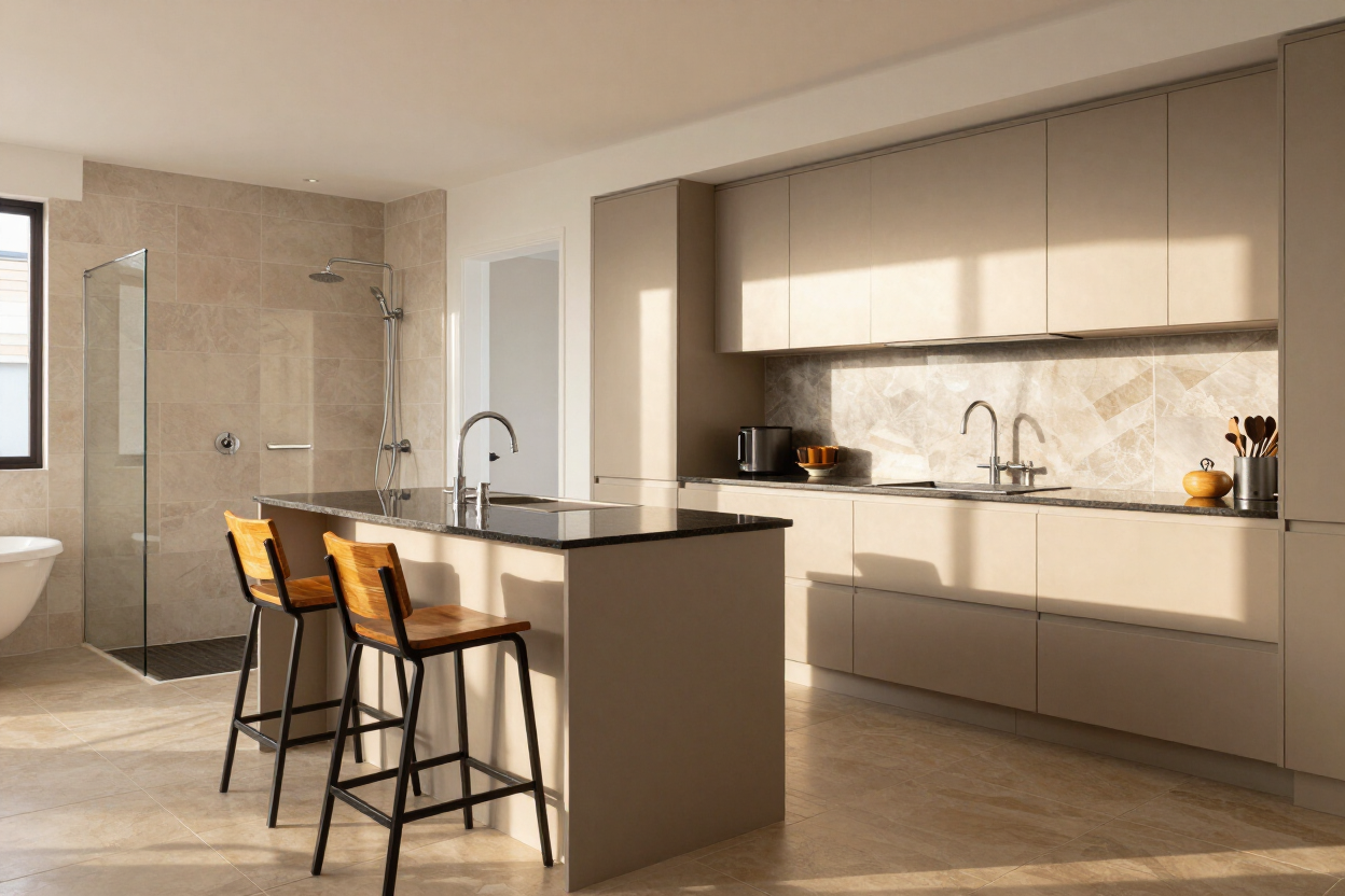 Freshly renovated kitchen and bathroom in a modern South African home