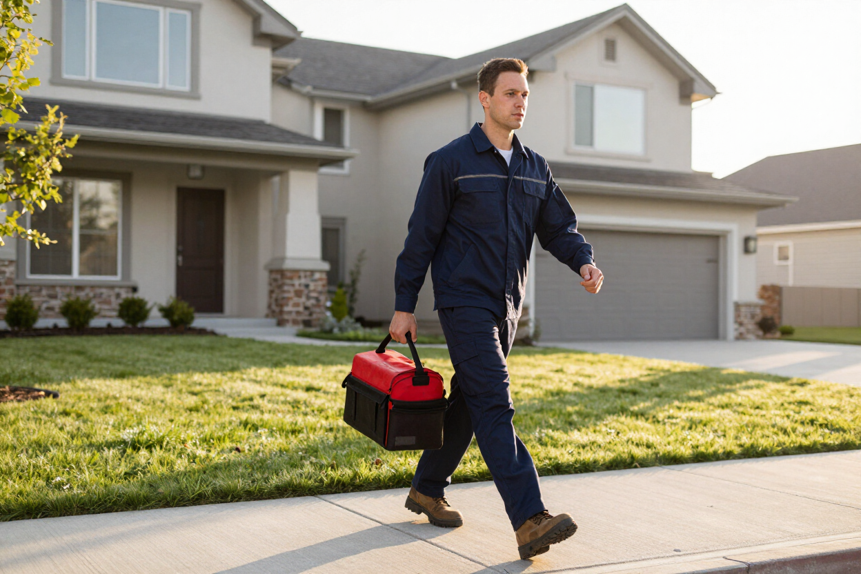 Emergency plumber arriving at Riversdale property at dawn