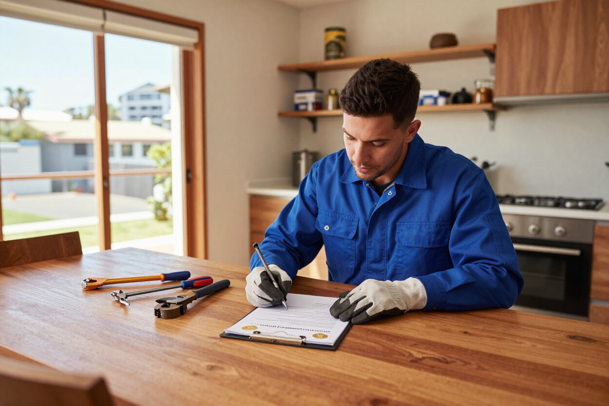Plumber issuing a Plumbing Certificate of Compliance