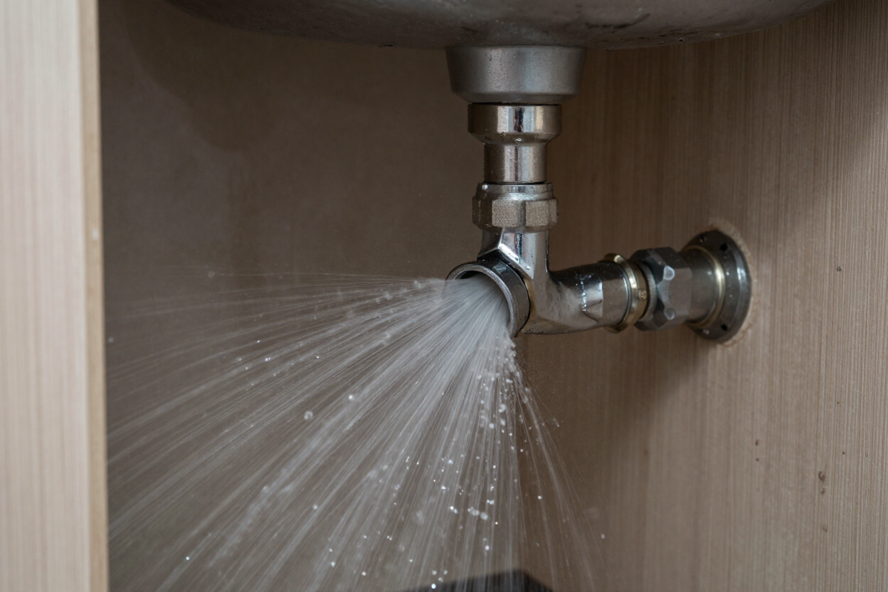 Burst pipe emergency requiring urgent plumbing callout